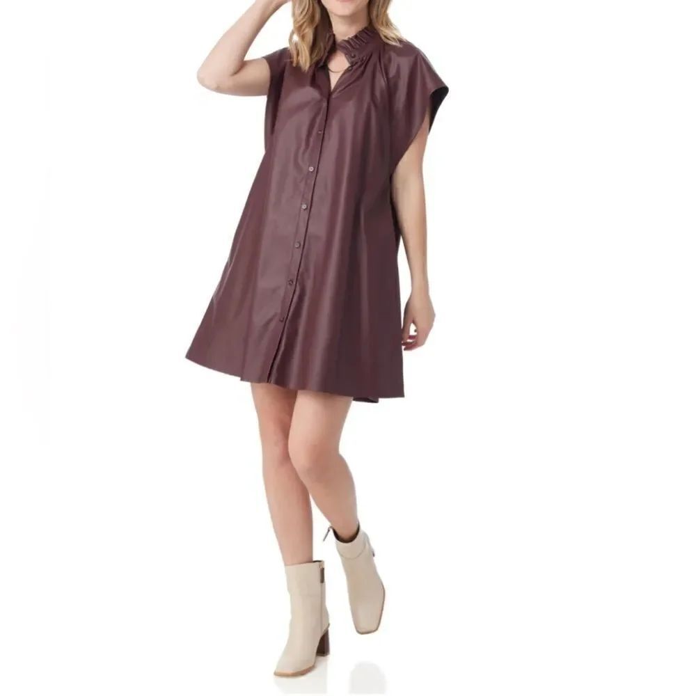 Crosby Wilhelmina Dress XS Burgundy Faux Leather Cap Sleeve Party Dress